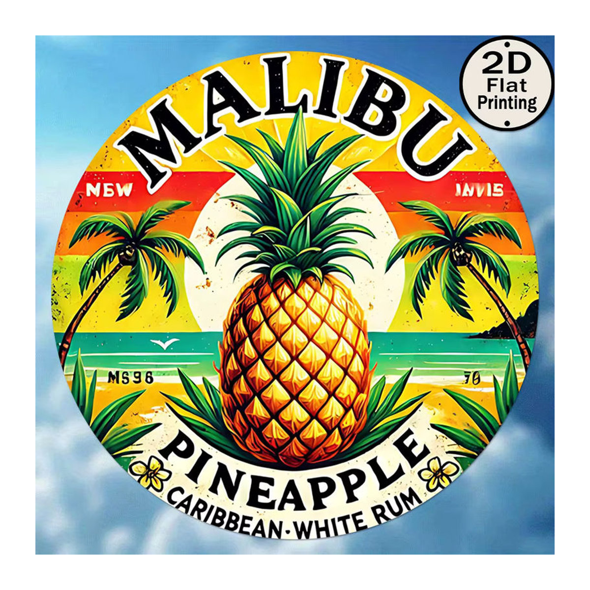 Potdemiel Vintage Metallschild Malibu Pineapple Rum Rund, Durchmesser: 20,32 cm, Mehrfarbig - Bild 2