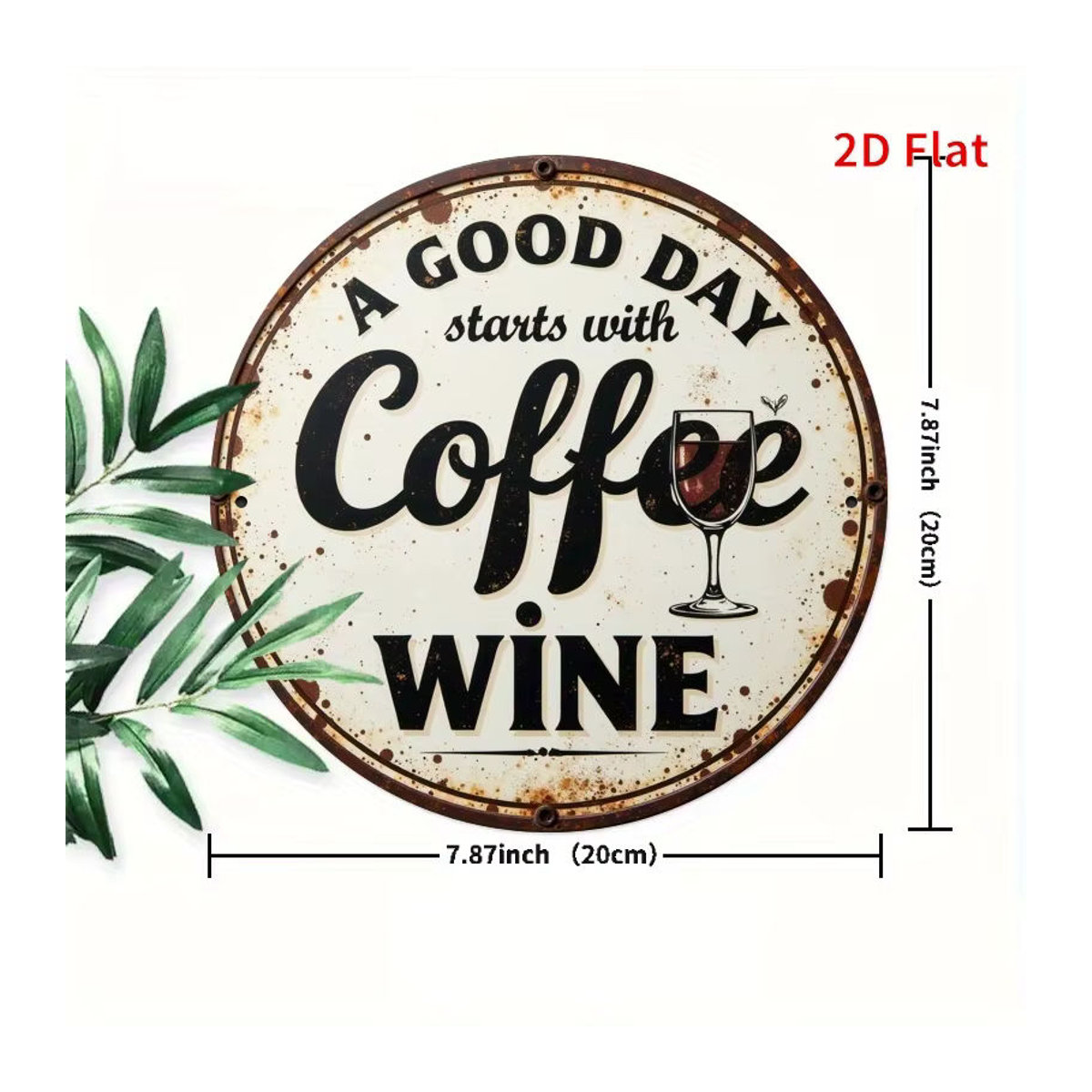 Potdemiel Vintage-Metallschild rund für Kaffee und Wein, Wanddekoration Weiß, Durchmesser: 19,81 cm - Bild 2