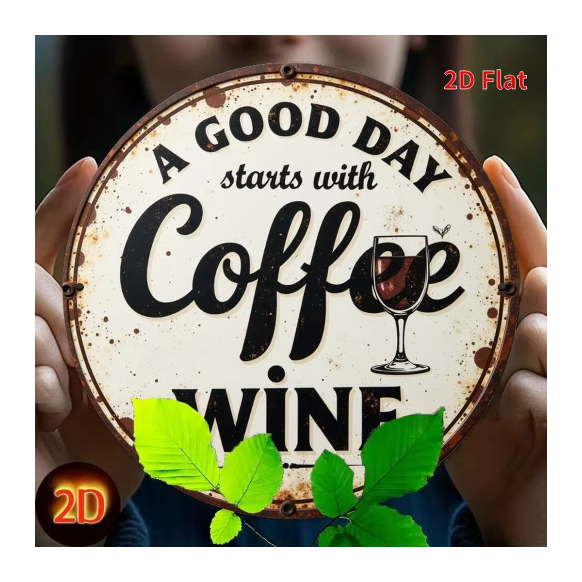Potdemiel Vintage-Metallschild rund für Kaffee und Wein, Wanddekoration Weiß, Durchmesser: 19,81 cm - Bild 3