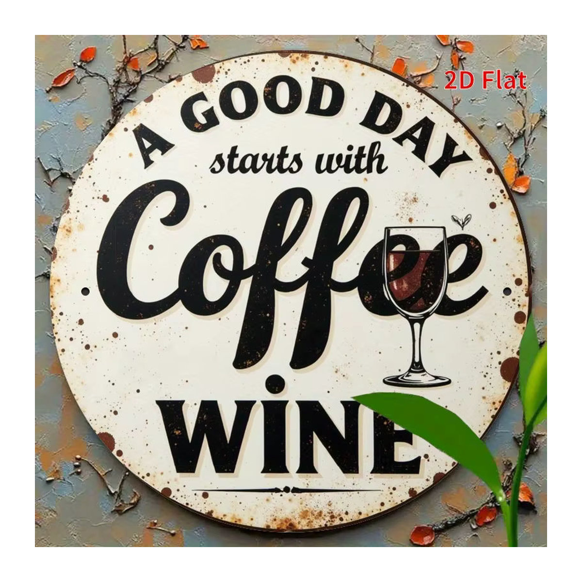 Potdemiel Vintage-Metallschild rund für Kaffee und Wein, Wanddekoration Weiß, Durchmesser: 19,81 cm - Bild 4