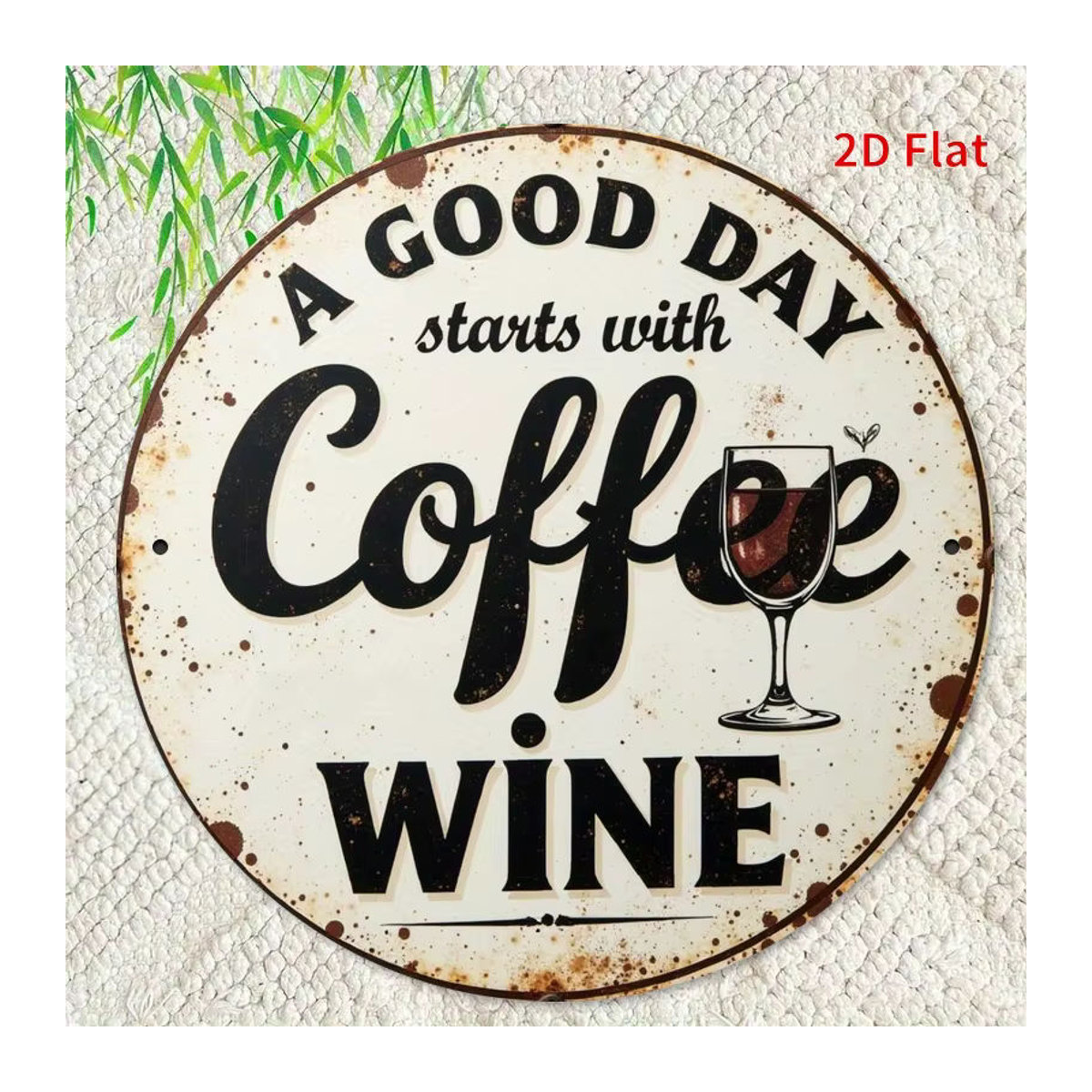 Potdemiel Vintage-Metallschild rund für Kaffee und Wein, Wanddekoration Weiß, Durchmesser: 19,81 cm - Bild 5