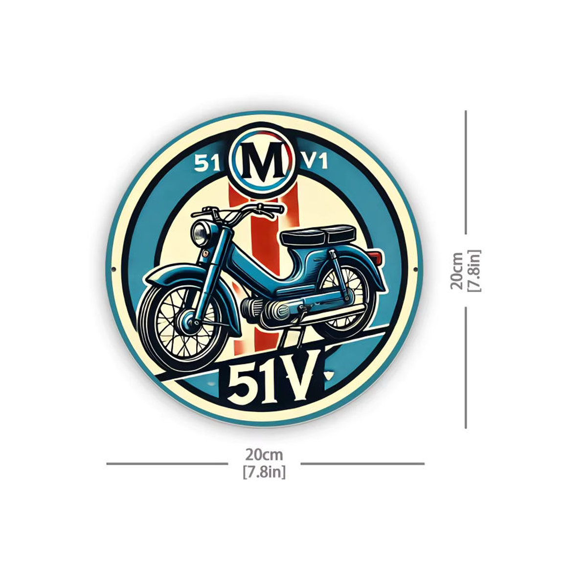 Potdemiel Vintage Motorrad Metallschild, rundes Aluminium-Wandkunst Dekor in Mehrfarbig, Durchmesser: 20,3 cm - Bild 2
