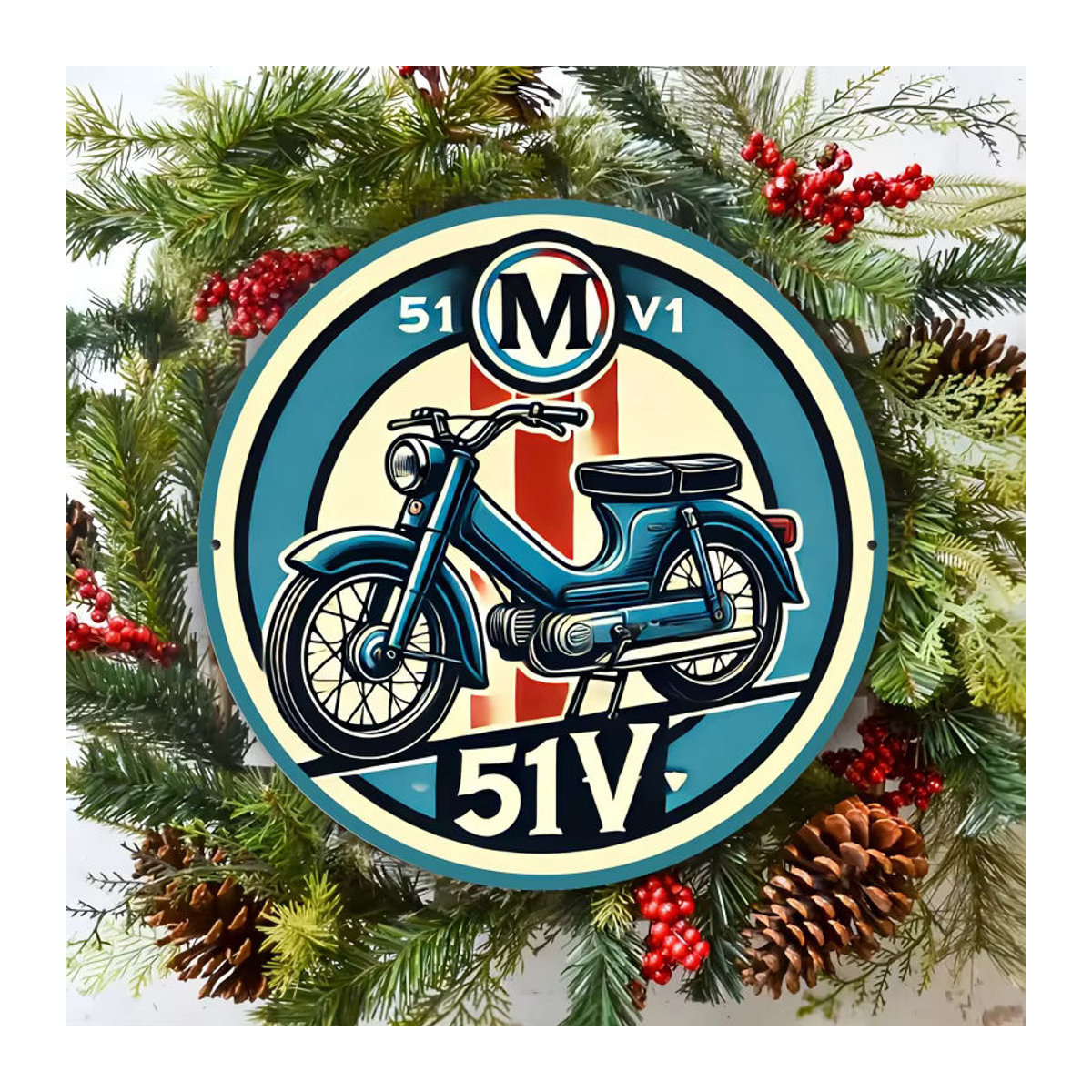 Potdemiel Vintage Motorrad Metallschild, rundes Aluminium-Wandkunst Dekor in Mehrfarbig, Durchmesser: 20,3 cm - Bild 5
