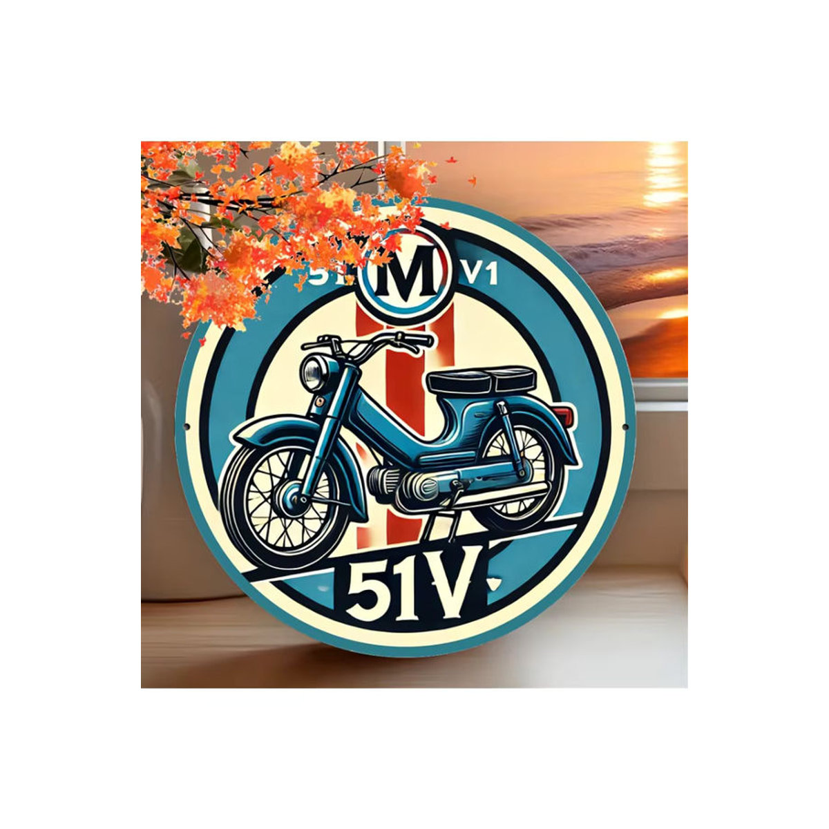 Potdemiel Vintage Motorrad Metallschild, rundes Aluminium-Wandkunst Dekor in Mehrfarbig, Durchmesser: 20,3 cm - Bild 7