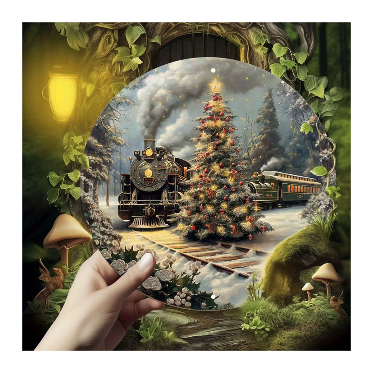 Potdemiel Vintage Polar Express Rundes Aluminiumschild Weihnachts-Wanddekoration aus Metall, Mehrfarbig, Durchmesser: 20,3 cm - Bild 3