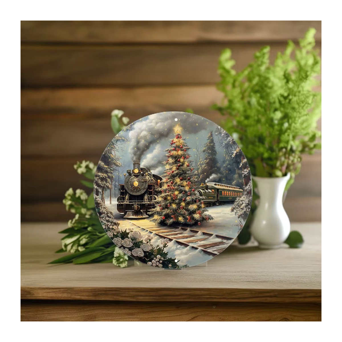 Potdemiel Vintage Polar Express Rundes Aluminiumschild Weihnachts-Wanddekoration aus Metall, Mehrfarbig, Durchmesser: 20,3 cm - Bild 5