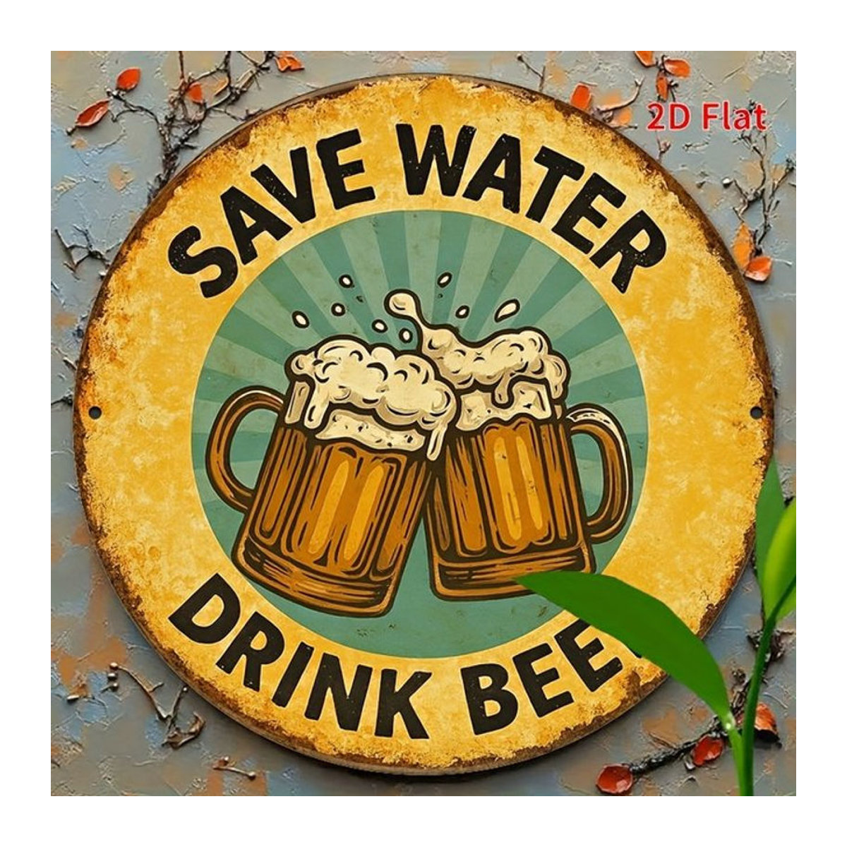 Potdemiel Vintage-Retro-Metallposter Save Water Drink Beer mit Bierkrug-Grafik in Gelb und Braun - Bild 1