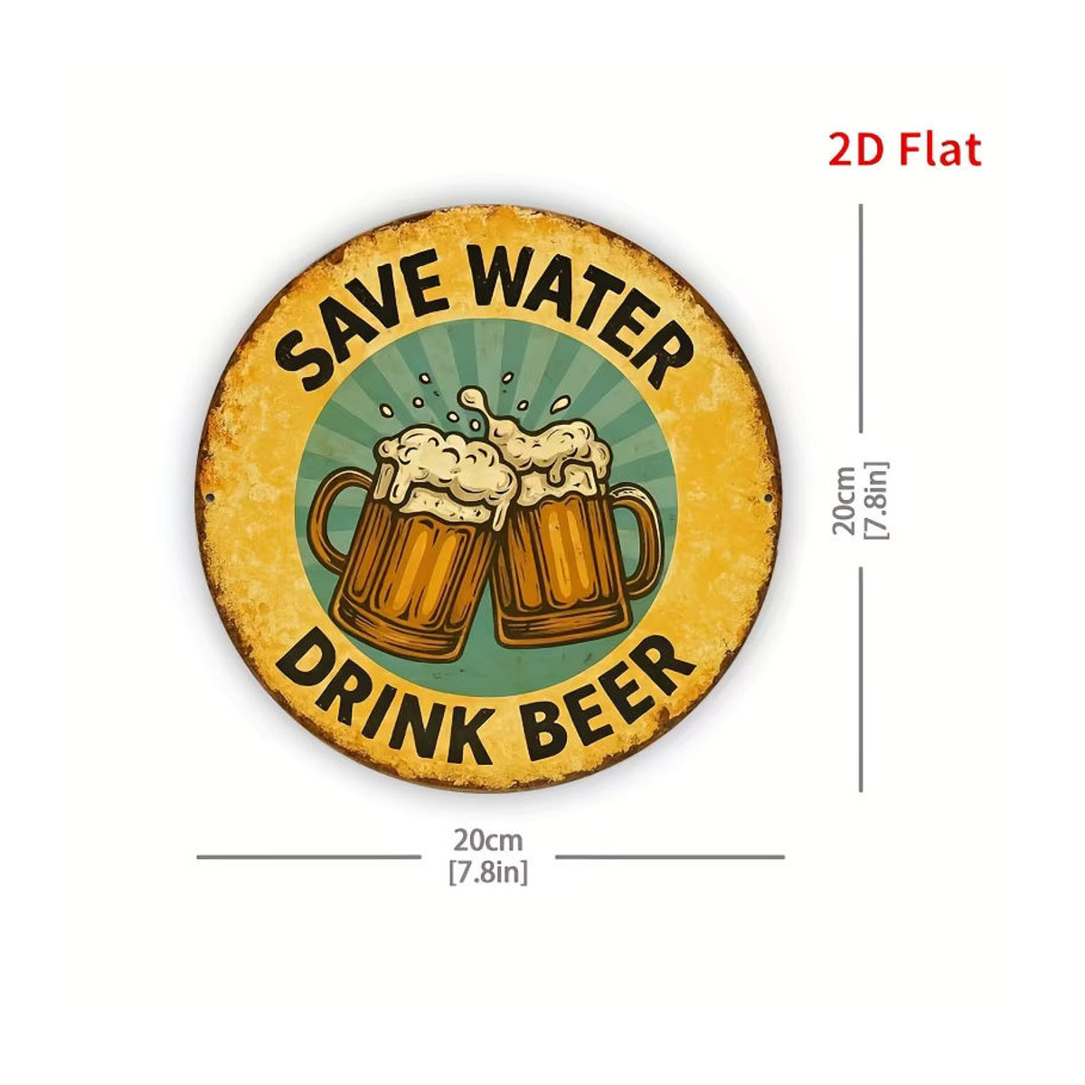 Potdemiel Vintage-Retro-Metallposter Save Water Drink Beer mit Bierkrug-Grafik in Gelb und Braun - Bild 2