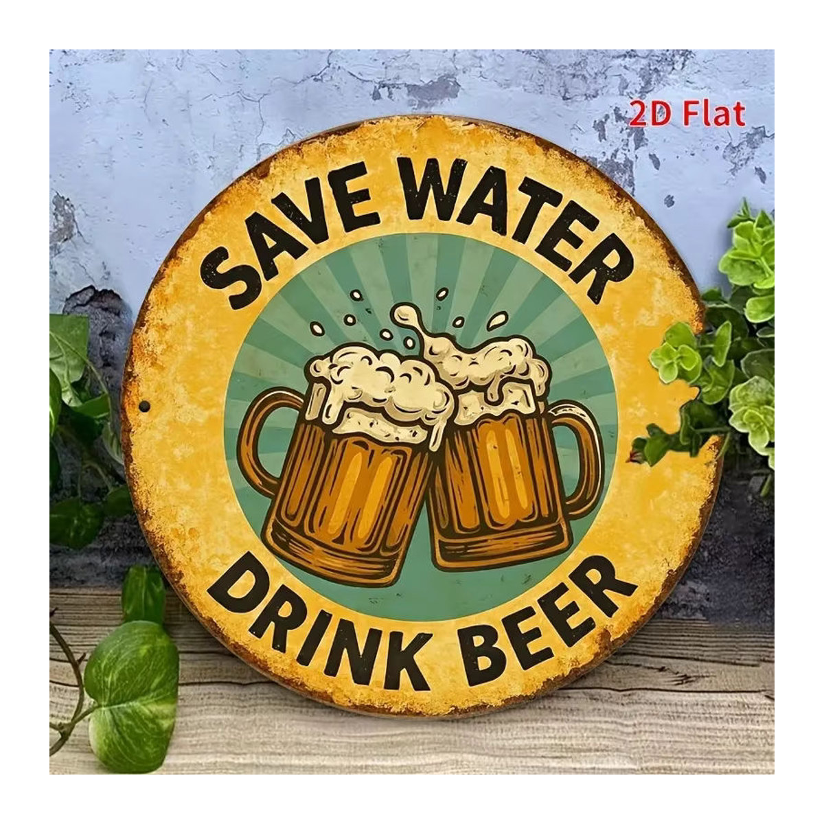 Potdemiel Vintage-Retro-Metallposter Save Water Drink Beer mit Bierkrug-Grafik in Gelb und Braun - Bild 3