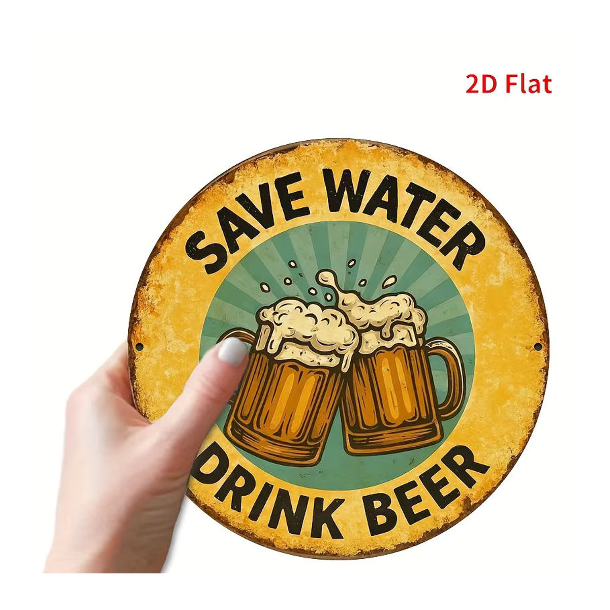 Potdemiel Vintage-Retro-Metallposter Save Water Drink Beer mit Bierkrug-Grafik in Gelb und Braun - Bild 5
