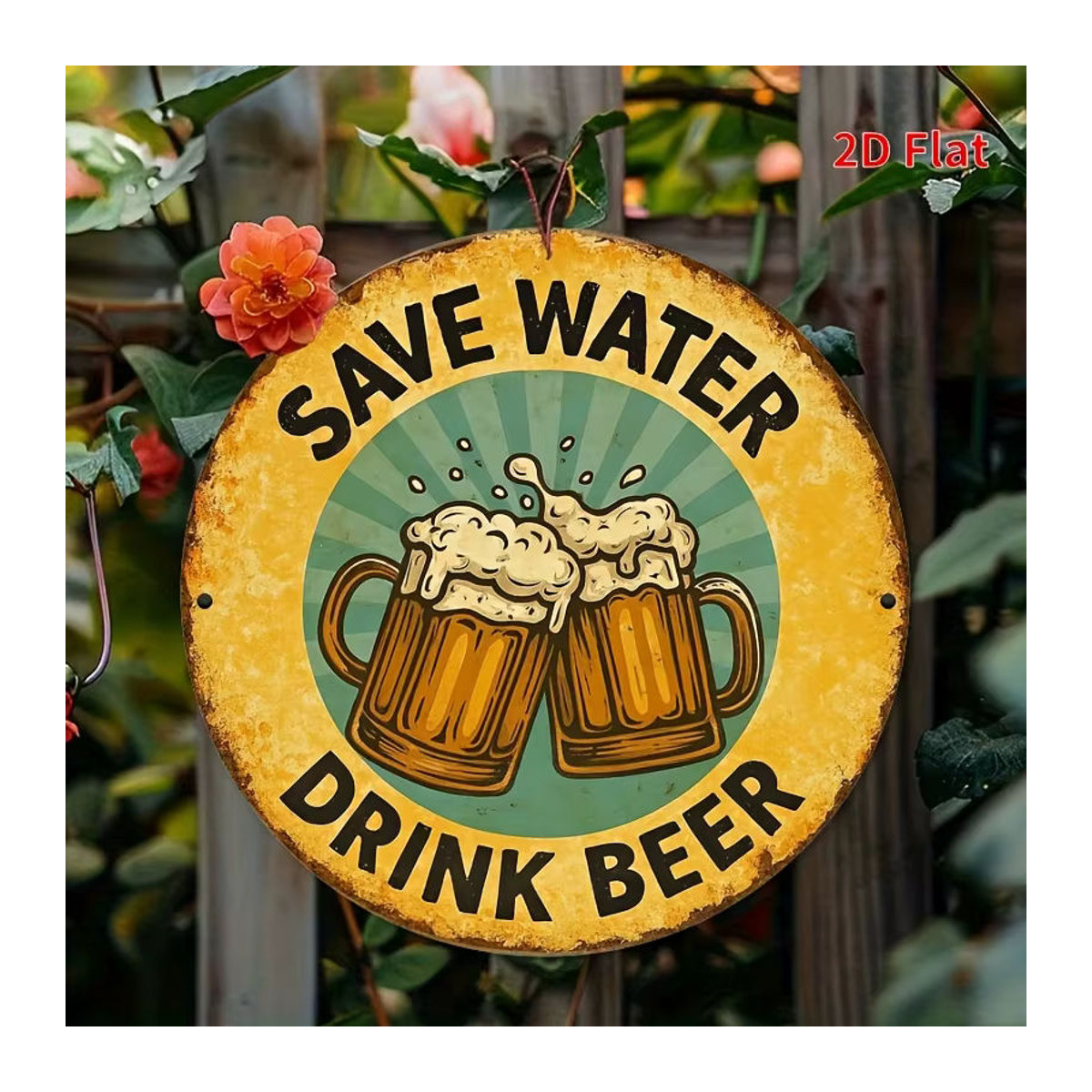 Potdemiel Vintage-Retro-Metallposter Save Water Drink Beer mit Bierkrug-Grafik in Gelb und Braun - Bild 6