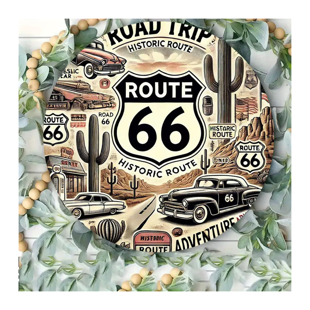 Potdemiel Vintage Route 66 Metallwandschild rund, mehrfarbig, Durchmesser: 20,3 cm - Bild 2