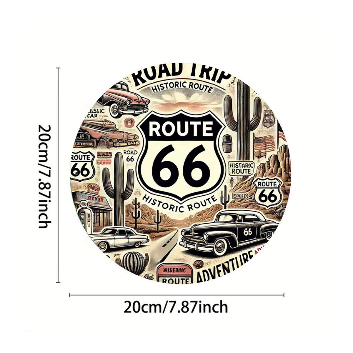 Potdemiel Vintage Route 66 Metallwandschild rund, mehrfarbig, Durchmesser: 20,3 cm - Bild 3