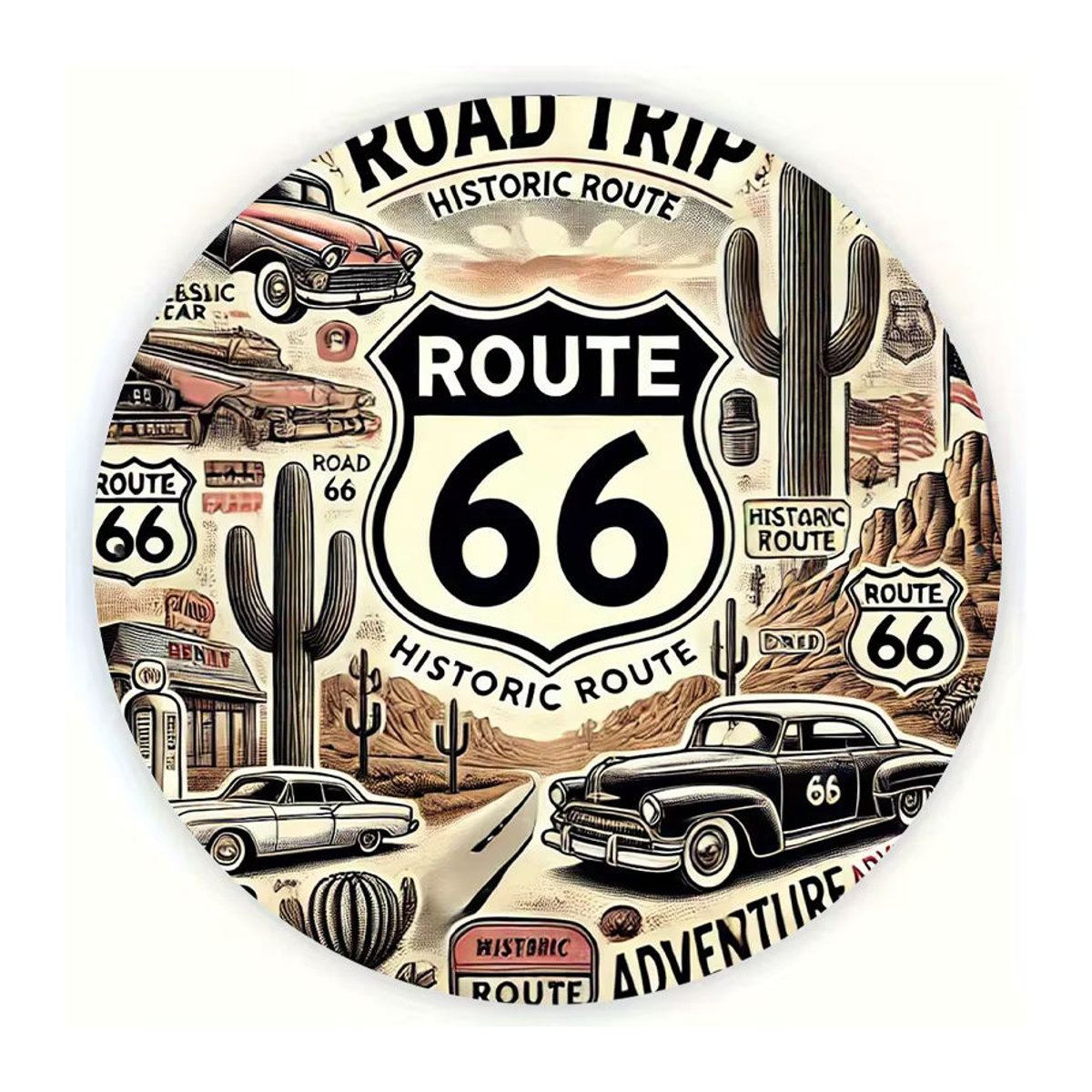 Potdemiel Vintage Route 66 Metallwandschild rund, mehrfarbig, Durchmesser: 20,3 cm - Bild 4