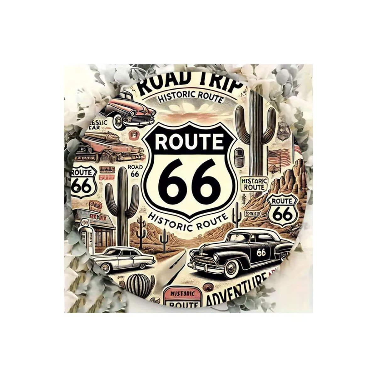 Potdemiel Vintage Route 66 Metallwandschild rund, mehrfarbig, Durchmesser: 20,3 cm - Bild 5