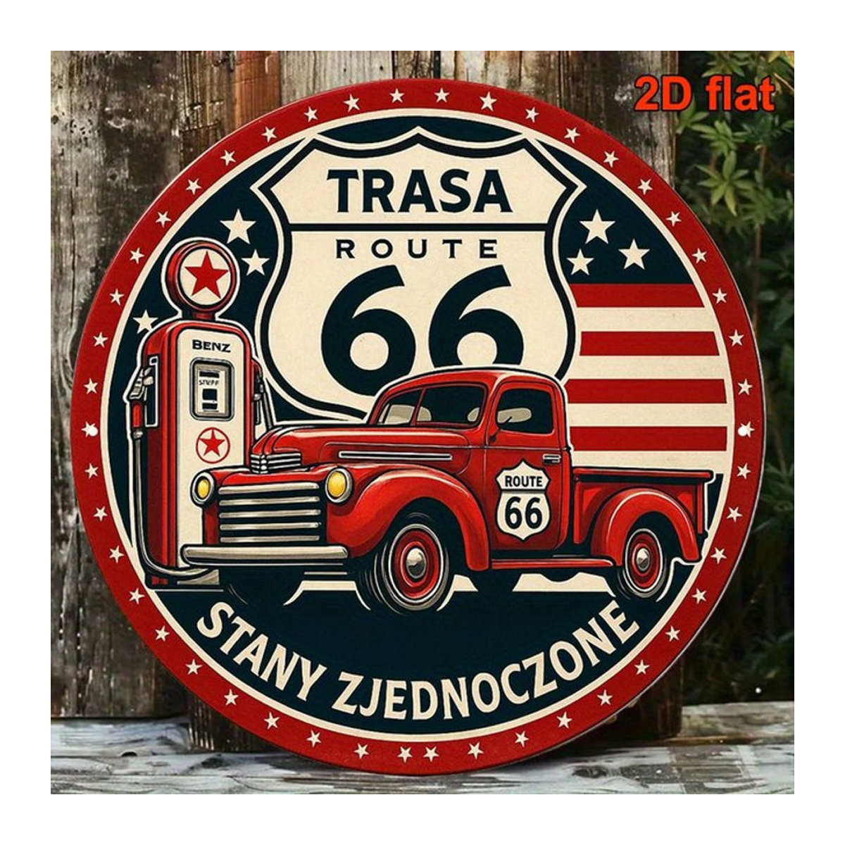 Potdemiel Vintage Route 66 Straßenschild aus Metall, Retro-Design der 1950er Jahre, mehrfarbig, quadratisch, B/H: 20,32 x 20,32 cm - Bild 1