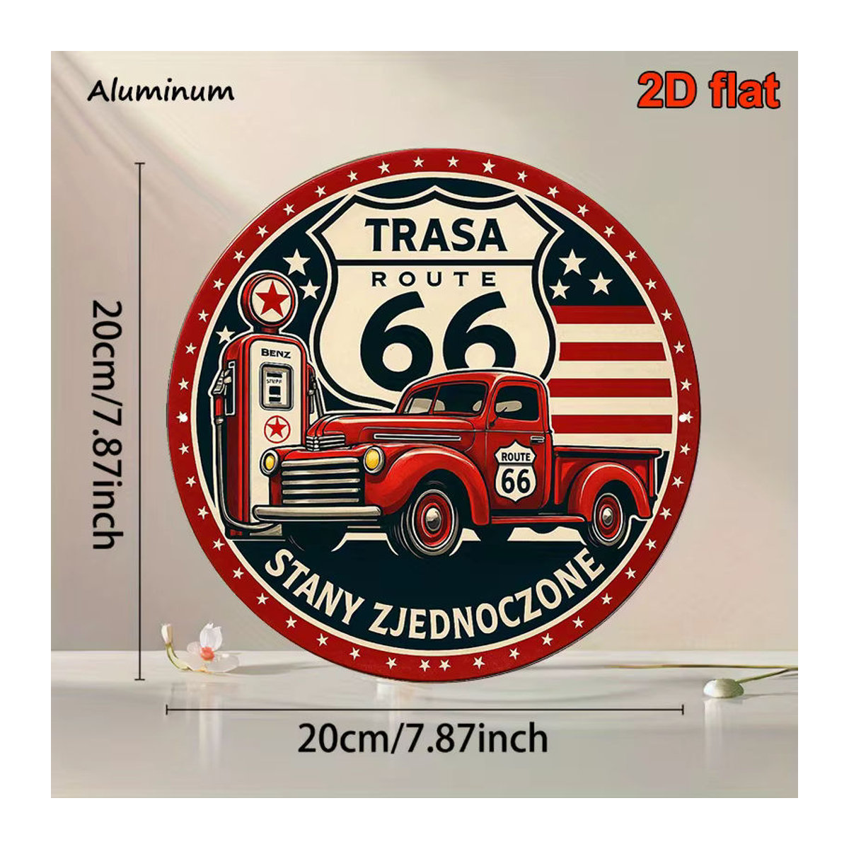 Potdemiel Vintage Route 66 Straßenschild aus Metall, Retro-Design der 1950er Jahre, mehrfarbig, quadratisch, B/H: 20,32 x 20,32 cm - Bild 2