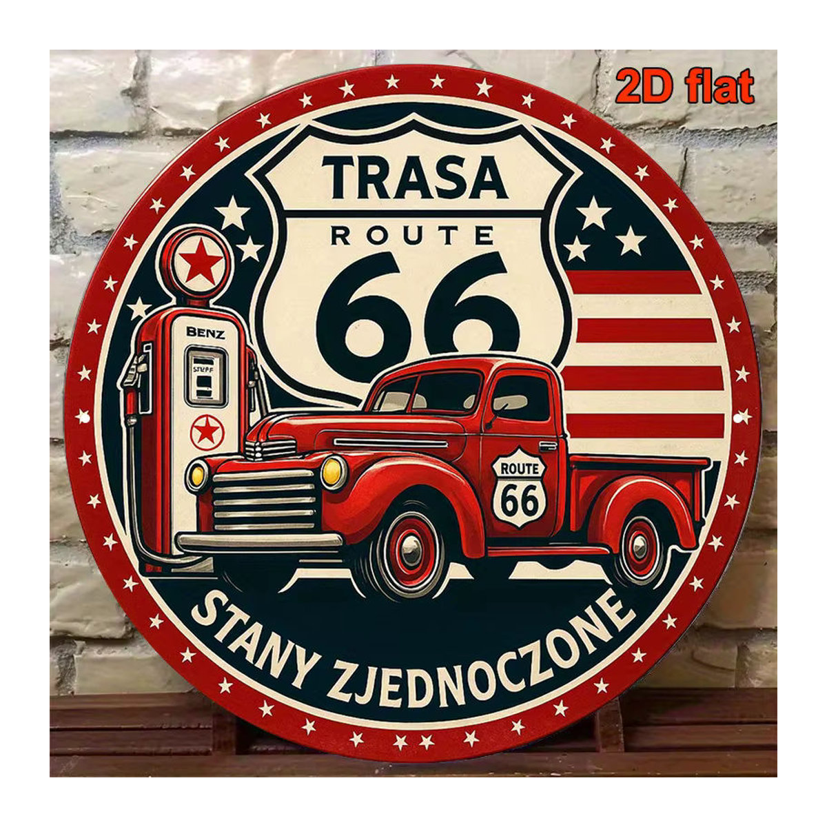 Potdemiel Vintage Route 66 Straßenschild aus Metall, Retro-Design der 1950er Jahre, mehrfarbig, quadratisch, B/H: 20,32 x 20,32 cm - Bild 3