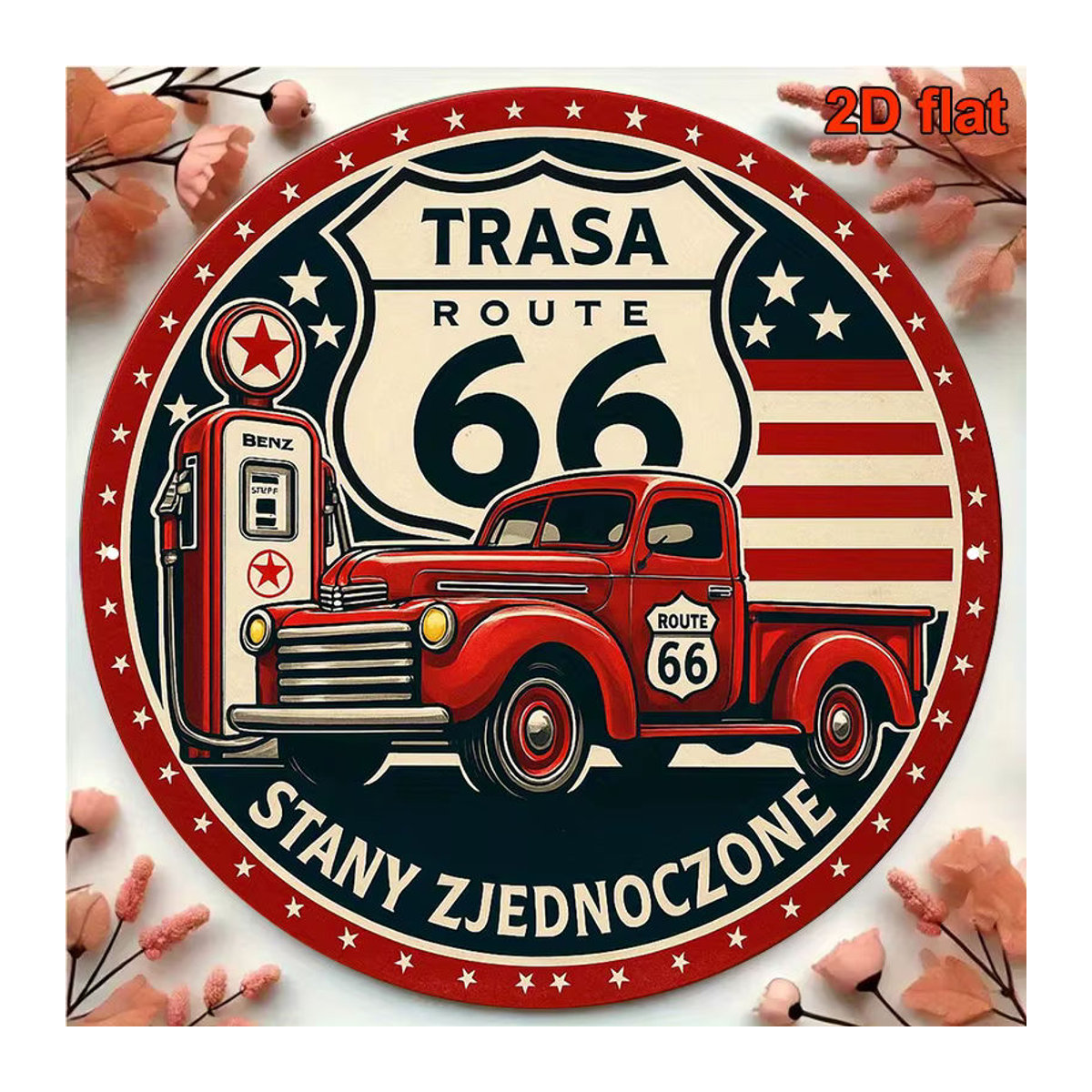 Potdemiel Vintage Route 66 Straßenschild aus Metall, Retro-Design der 1950er Jahre, mehrfarbig, quadratisch, B/H: 20,32 x 20,32 cm - Bild 4