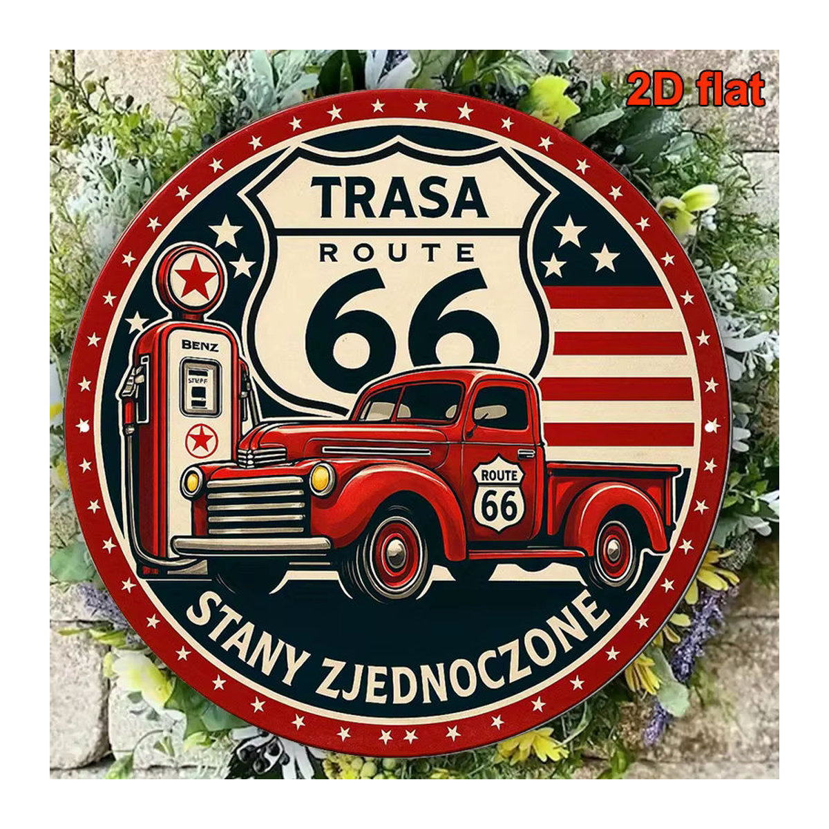 Potdemiel Vintage Route 66 Straßenschild aus Metall, Retro-Design der 1950er Jahre, mehrfarbig, quadratisch, B/H: 20,32 x 20,32 cm - Bild 6