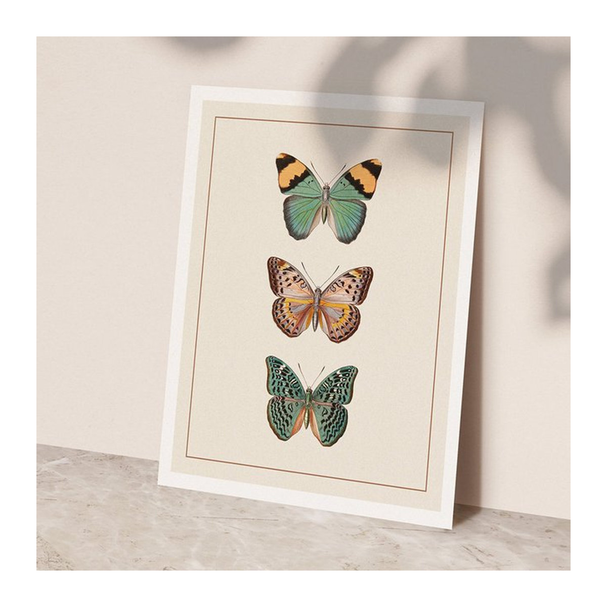 Potdemiel Vintage Schmetterling Wandkunst Leinwandmalerei in Beige Sepia für Kinderzimmer und Wandmontage - Bild 1