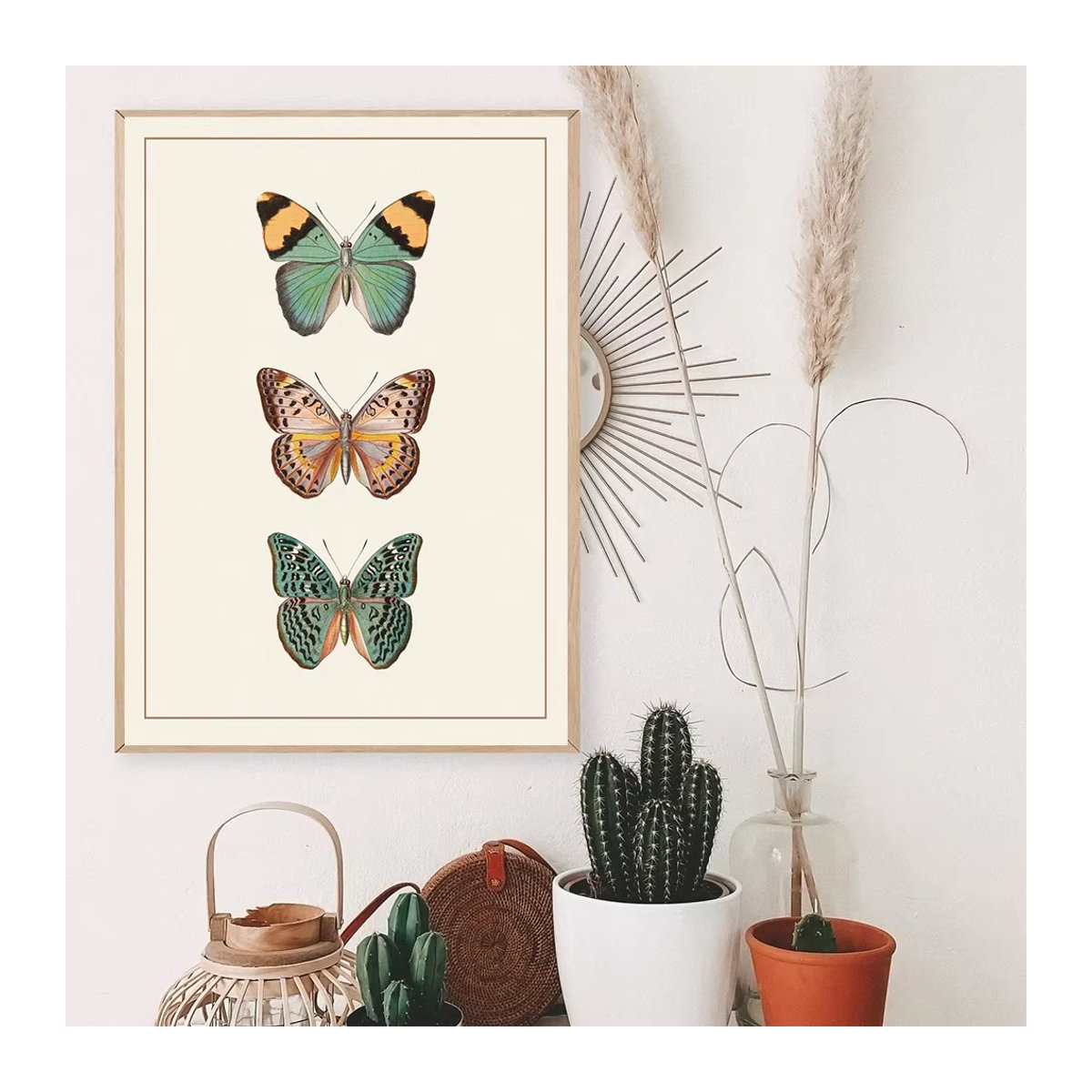 Potdemiel Vintage Schmetterling Wandkunst Leinwandmalerei in Beige Sepia für Kinderzimmer und Wandmontage - Bild 2