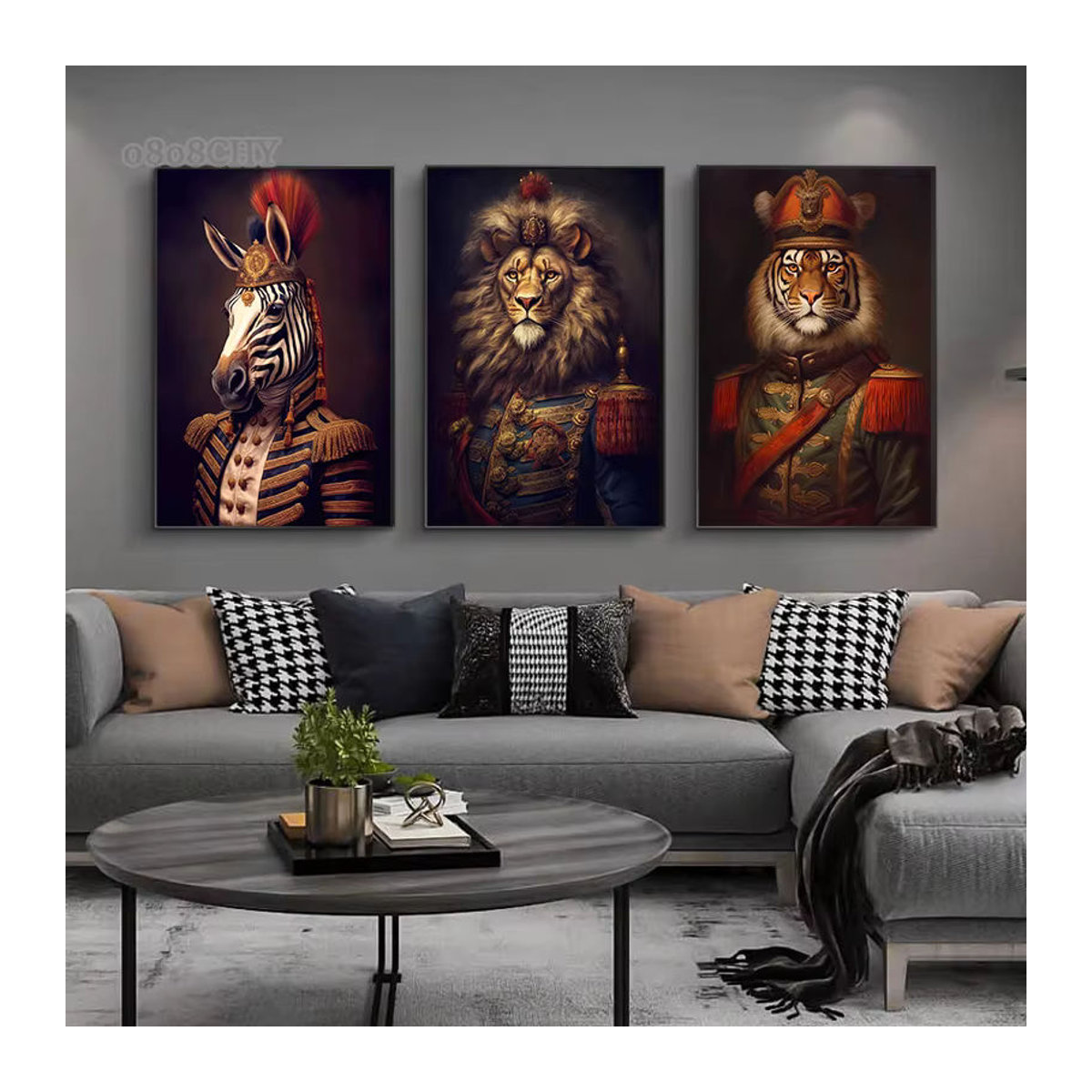 Potdemiel Vintage Tier Porträt Leinwand Wandkunst Hirsch und Löwe in Mehrfarbig - Bild 1