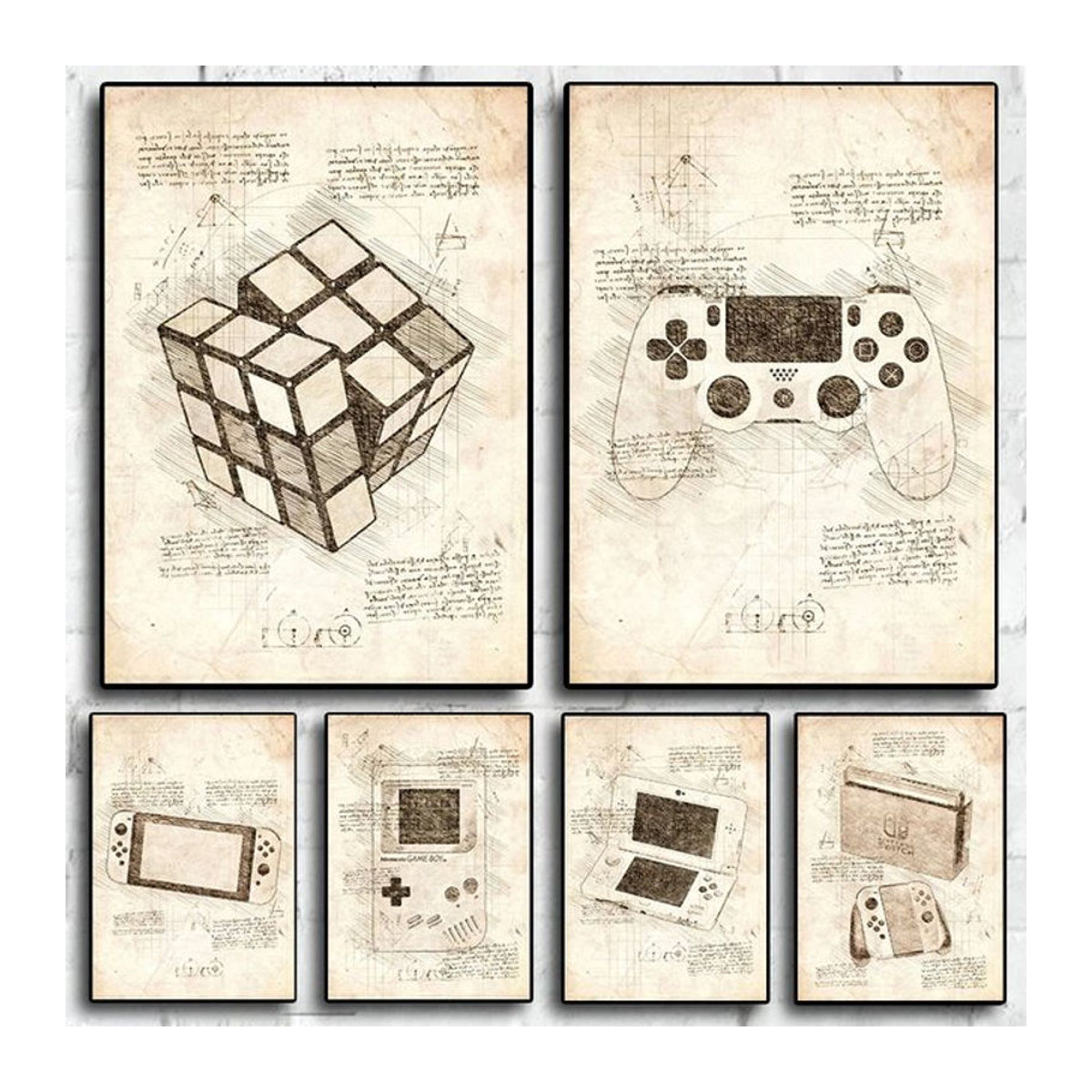 Potdemiel Vintage Videospiel VR Gaming Leinwandposter mit Skizzen-Motiv, mehrfarbig, abstraktes Wandbild für dein Gamer Zimmer - Bild 1