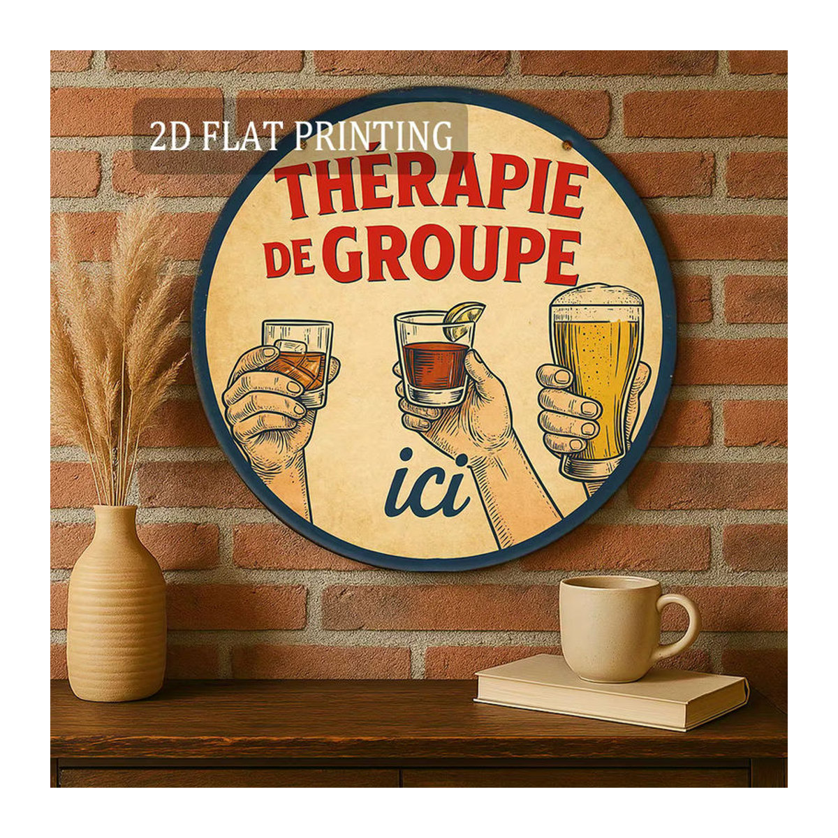 Potdemiel Vintage Wanddekoration Französische Gruppen-Therapie Typografie in Beige, Metall, B/H: 20,32 x 20,32 cm - Bild 3