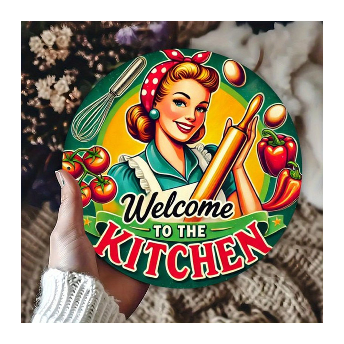 Potdemiel Vintage Wanddekoration Welcome to the Kitchen aus Metall, rund, mehrfarbig - Bild 1