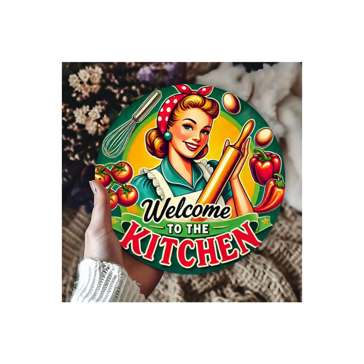 Potdemiel Vintage Wanddekoration Welcome to the Kitchen aus Metall, rund, mehrfarbig - Bild 5