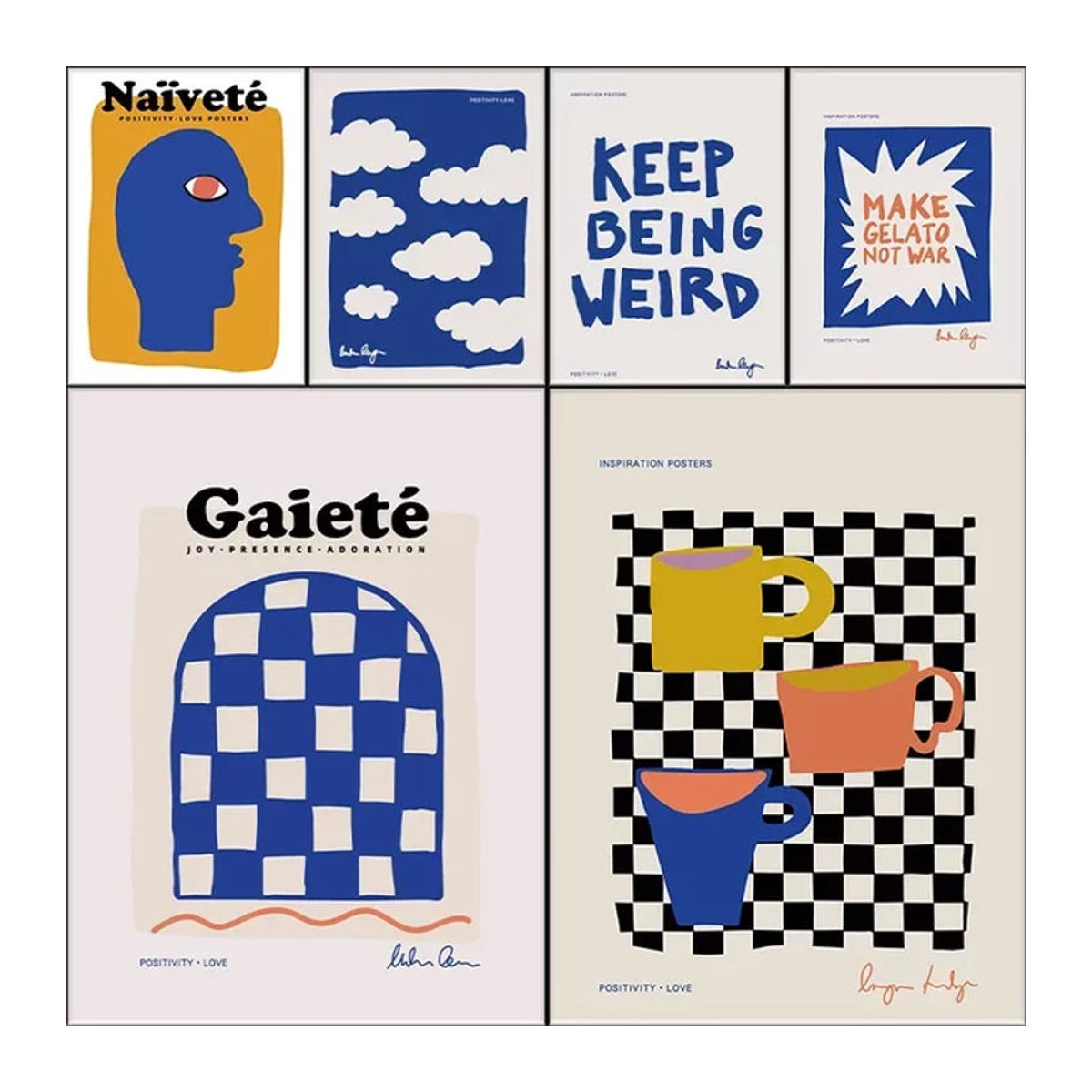 Potdemiel Vintage Wandkunst Abstrakt Typografie Leinwanddruck in Blau und Mehrfarbig für deine Wanddekoration - Bild 1