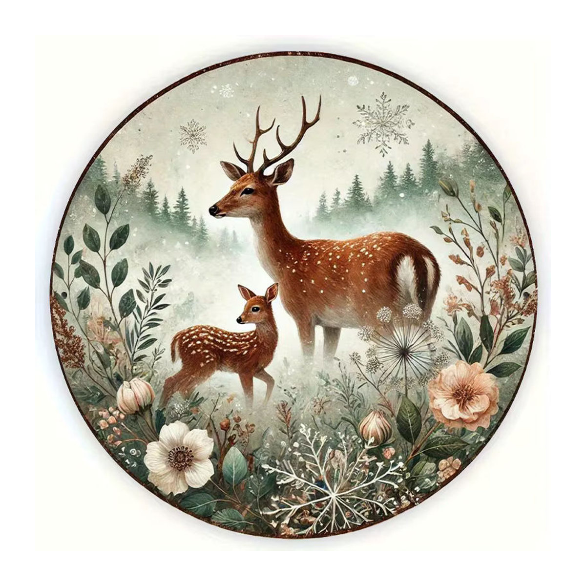 Potdemiel Vintage Wandkunst aus Metall mit Hirsch-Motiv, runde Metallplakette für Garten und Küche, mehrfarbig, Durchmesser: 20,3 cm - Bild 4