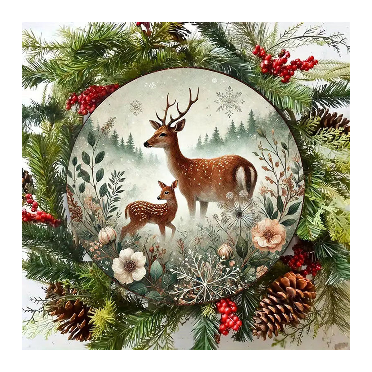 Potdemiel Vintage Wandkunst aus Metall mit Hirsch-Motiv, runde Metallplakette für Garten und Küche, mehrfarbig, Durchmesser: 20,3 cm - Bild 5