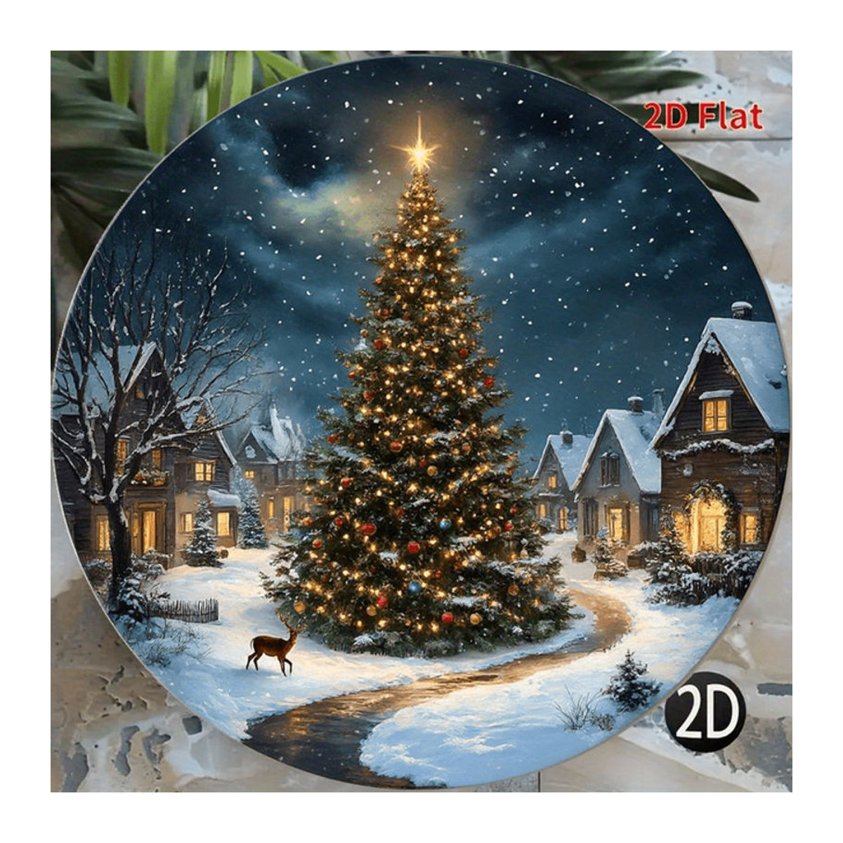 Potdemiel Vintage Wandkunst aus Metall mit weihnachtlicher Landschaft in Rot und Gold, rund, Durchmesser: 20,3 cm - Bild 1