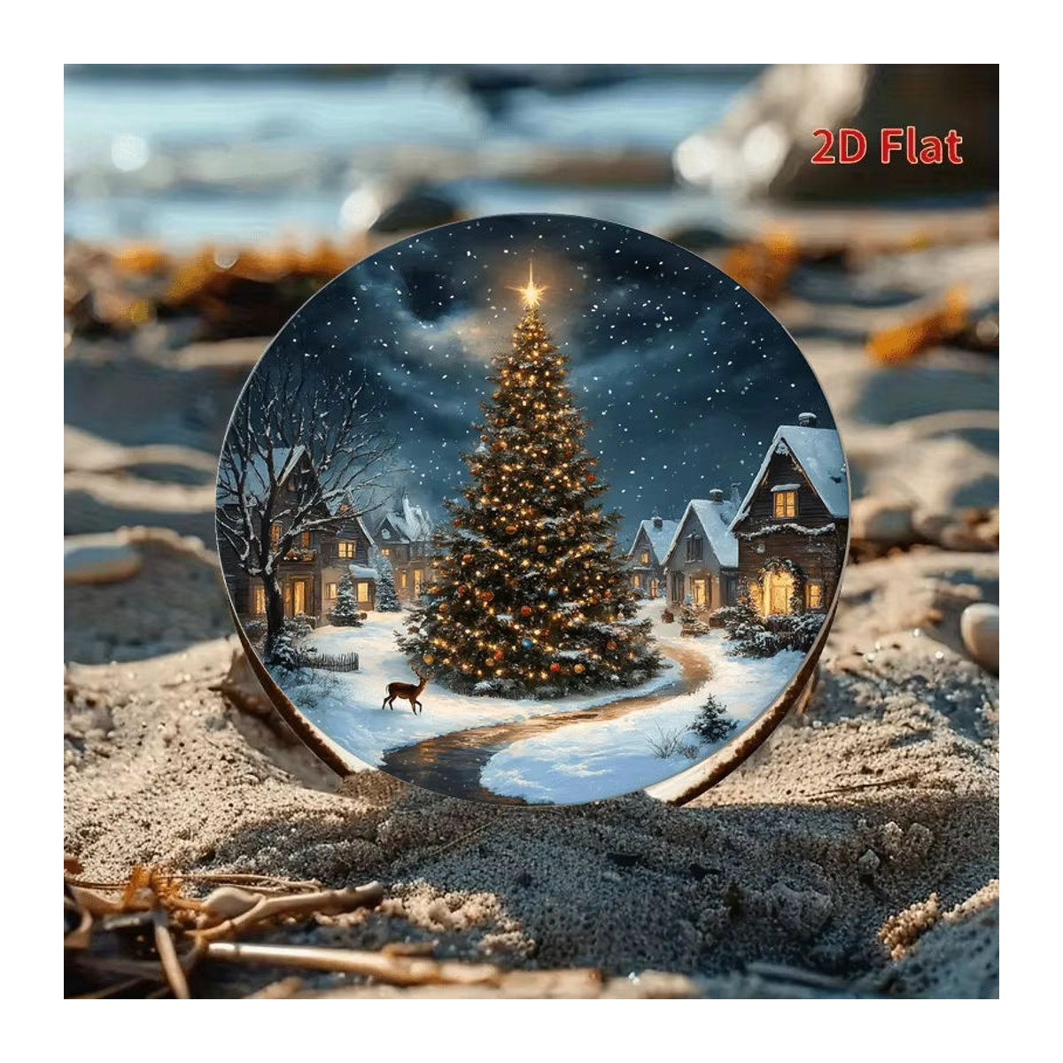 Potdemiel Vintage Wandkunst aus Metall mit weihnachtlicher Landschaft in Rot und Gold, rund, Durchmesser: 20,3 cm - Bild 3