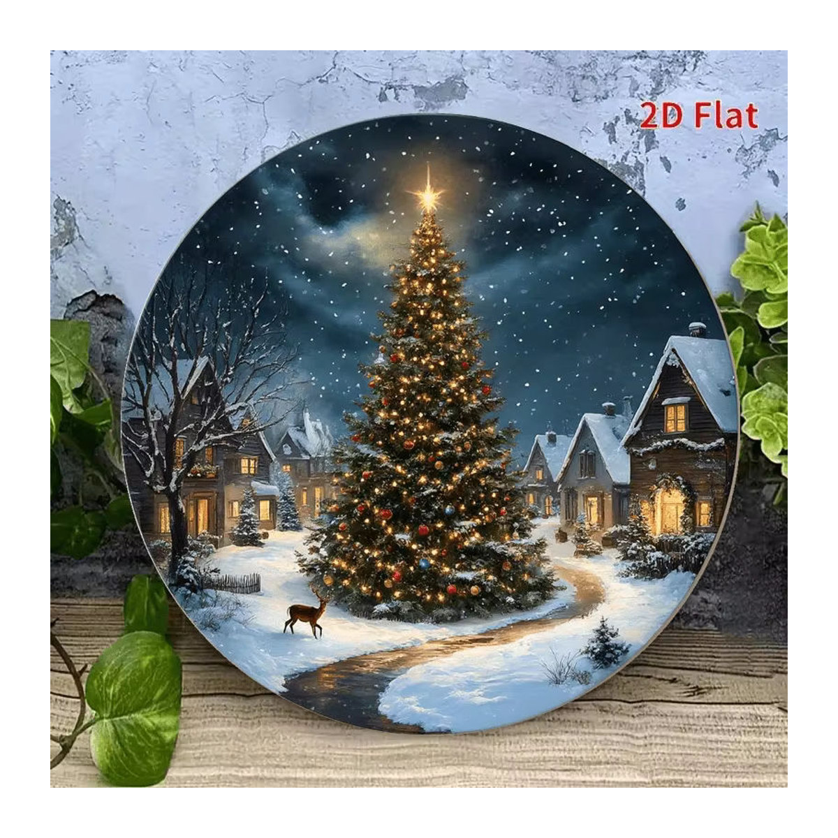 Potdemiel Vintage Wandkunst aus Metall mit weihnachtlicher Landschaft in Rot und Gold, rund, Durchmesser: 20,3 cm - Bild 5