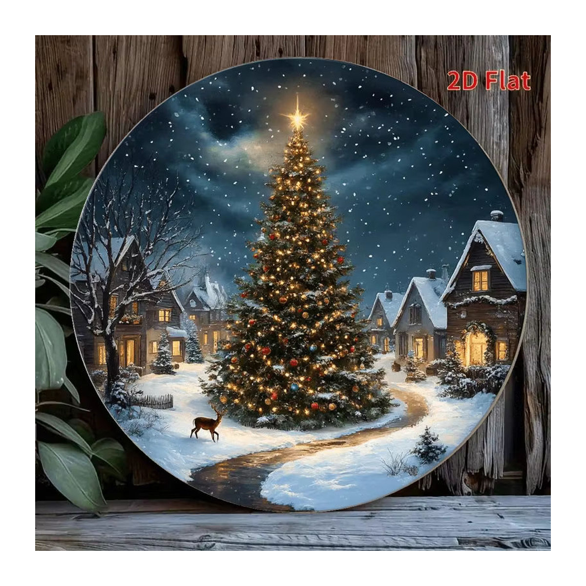 Potdemiel Vintage Wandkunst aus Metall mit weihnachtlicher Landschaft in Rot und Gold, rund, Durchmesser: 20,3 cm - Bild 6