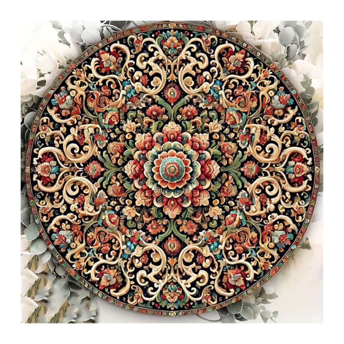 Potdemiel Vintage-Wandkunst im persischen Stil, rundes Metallschild mit floralem und geometrischem Design, mehrfarbig, Durchmesser: 20,3 cm - Bild 1
