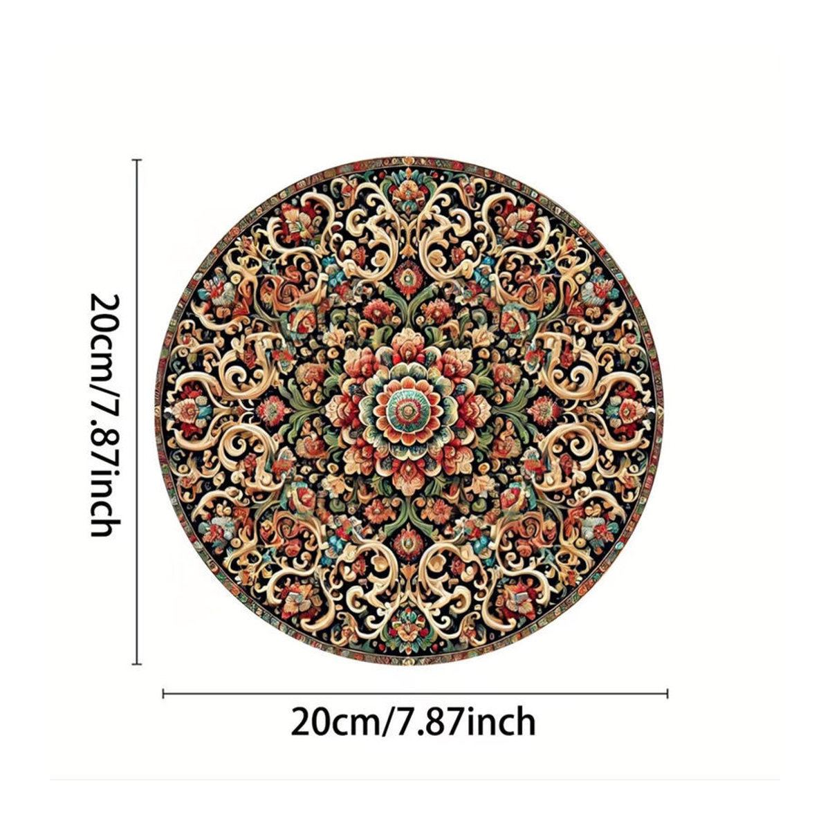 Potdemiel Vintage-Wandkunst im persischen Stil, rundes Metallschild mit floralem und geometrischem Design, mehrfarbig, Durchmesser: 20,3 cm - Bild 3