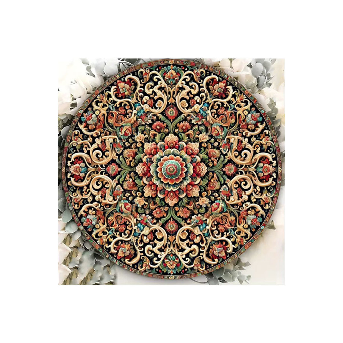 Potdemiel Vintage-Wandkunst im persischen Stil, rundes Metallschild mit floralem und geometrischem Design, mehrfarbig, Durchmesser: 20,3 cm - Bild 6