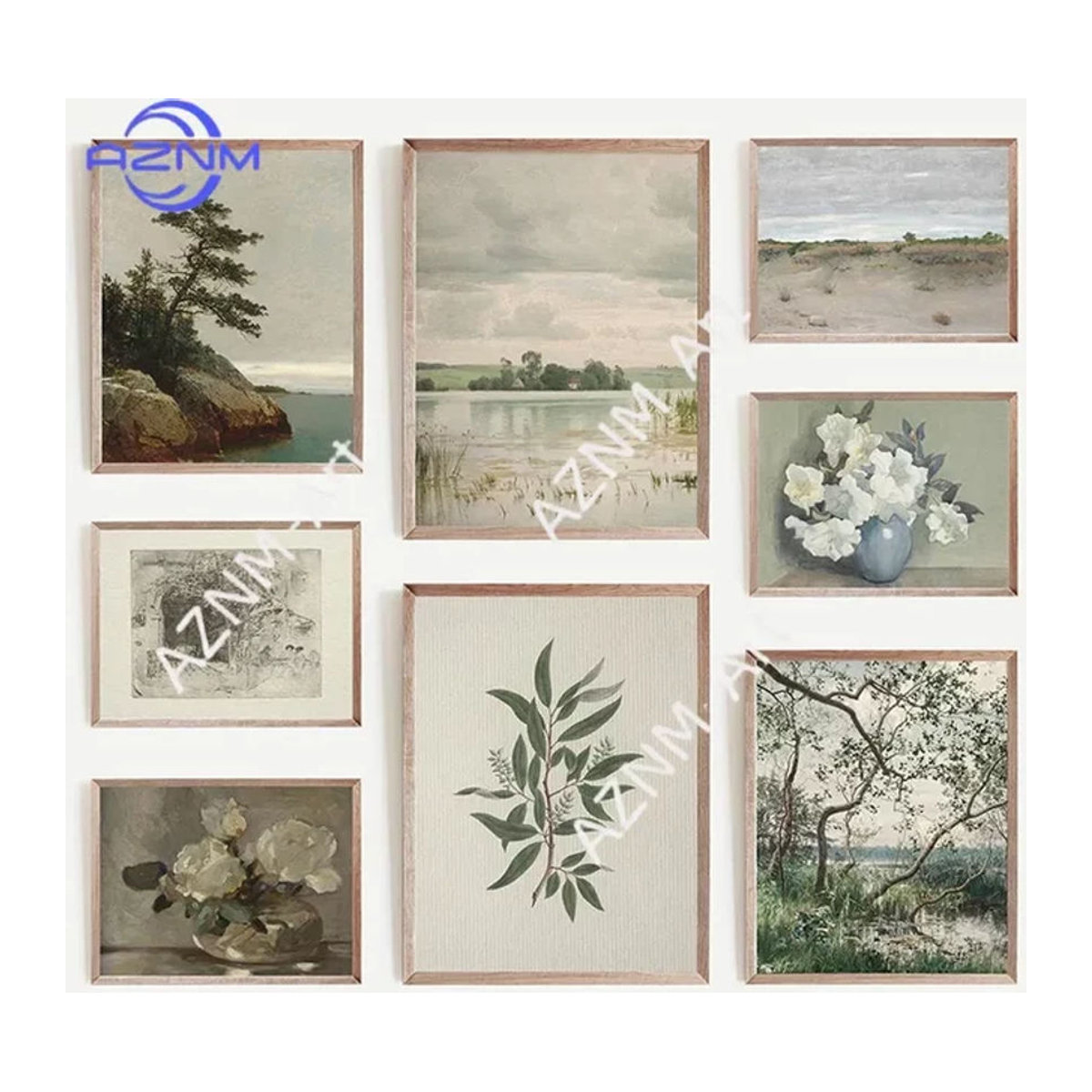 Potdemiel Vintage Wandkunstdruck mit Landschaft und Blumen in Beige und Mehrfarbig, Rechteckiges Floral-Poster aus Papier für deine Wanddekoration - Bild 1