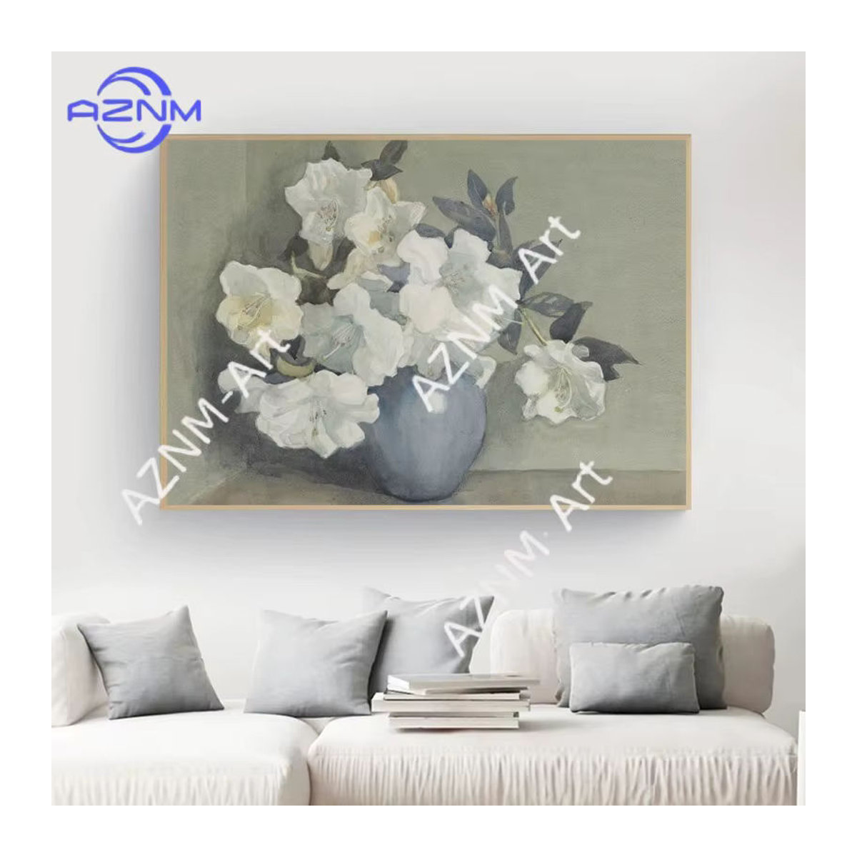 Potdemiel Vintage Wandkunstdruck mit Landschaft und Blumen in Beige und Mehrfarbig, Rechteckiges Floral-Poster aus Papier für deine Wanddekoration - Bild 3
