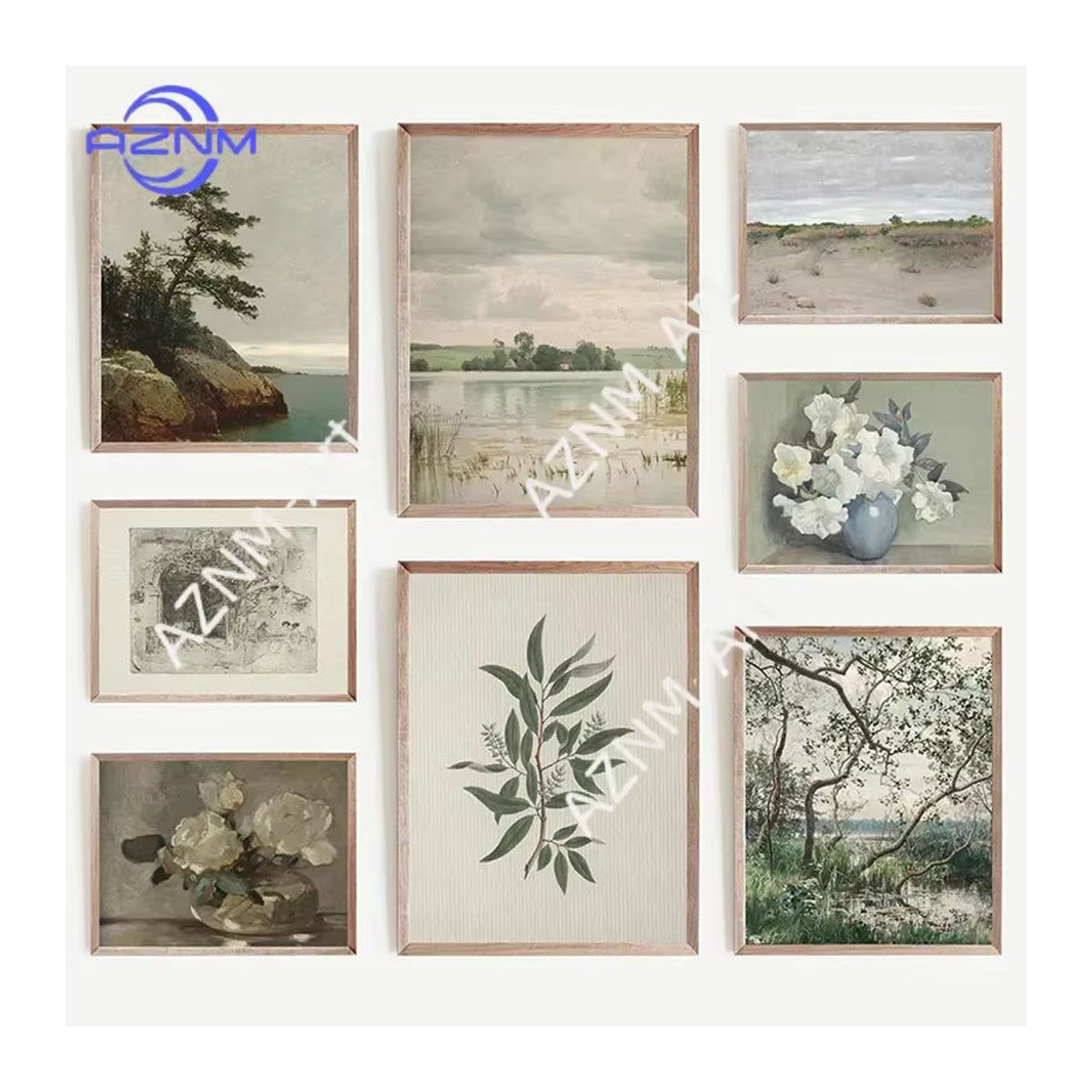 Potdemiel Vintage Wandkunstdruck mit Landschaft und Blumen in Beige und Mehrfarbig, Rechteckiges Floral-Poster aus Papier für deine Wanddekoration - Bild 4