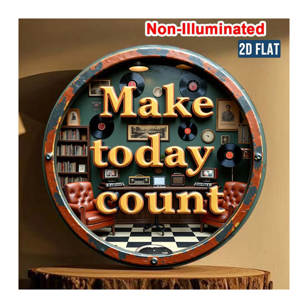 Potdemiel Vintage Wandkunstschild Make Today Count aus Metall, rundes Retro-Design in Mehrfarbig, wandmontiert - Bild 1