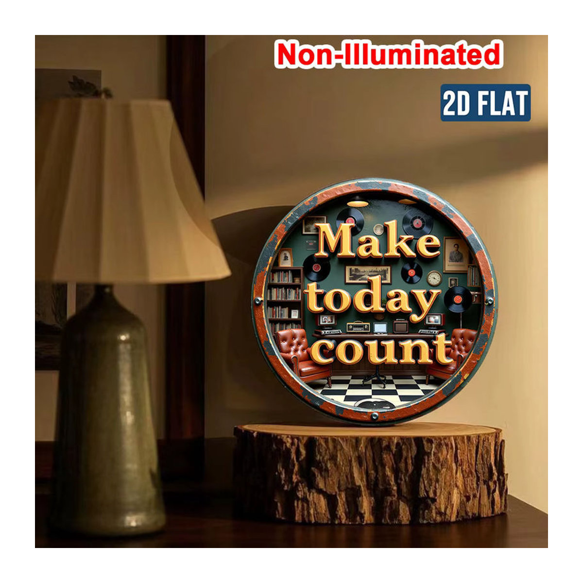 Potdemiel Vintage Wandkunstschild Make Today Count aus Metall, rundes Retro-Design in Mehrfarbig, wandmontiert - Bild 3