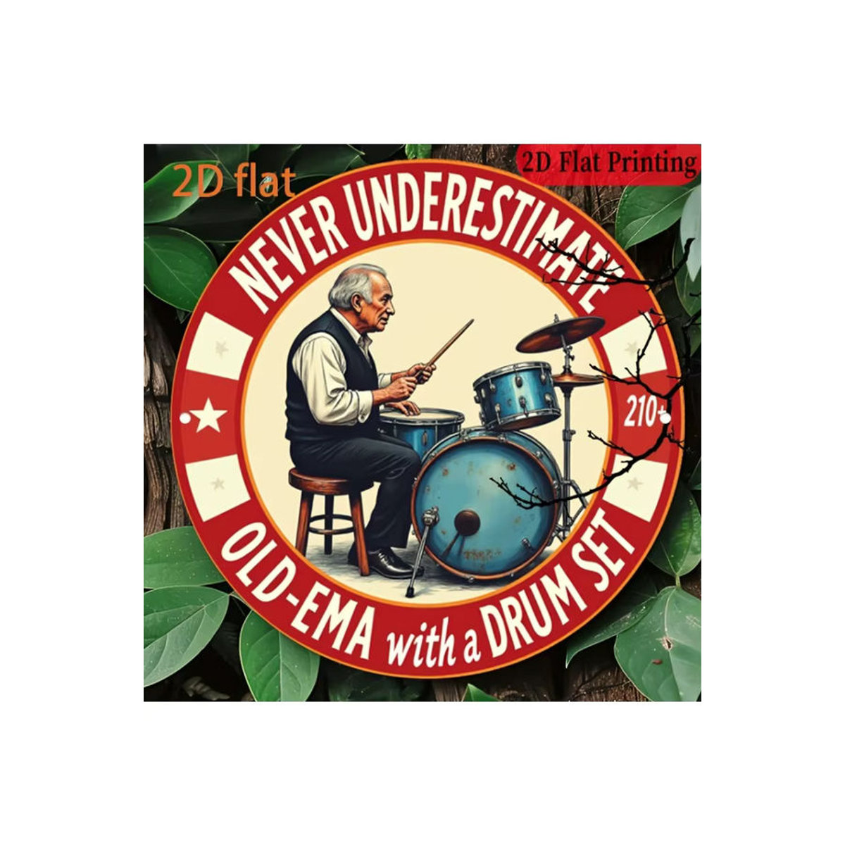 Potdemiel Vintage-Wandschild aus Metall Never Underestimate Old-Ema with a Drum Set 210+ Rund Mehrfarbig - Bild 7