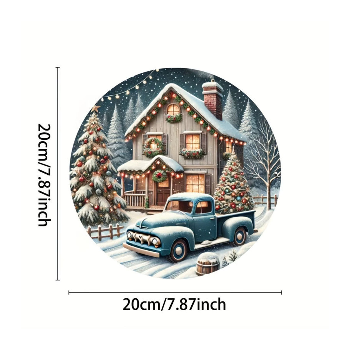 Potdemiel Vintage Weihnachts-Metallschild mit Weihnachtshütte und LKW, mehrfarbig, quadratisch, 20,32 x 20,32 cm - Bild 2