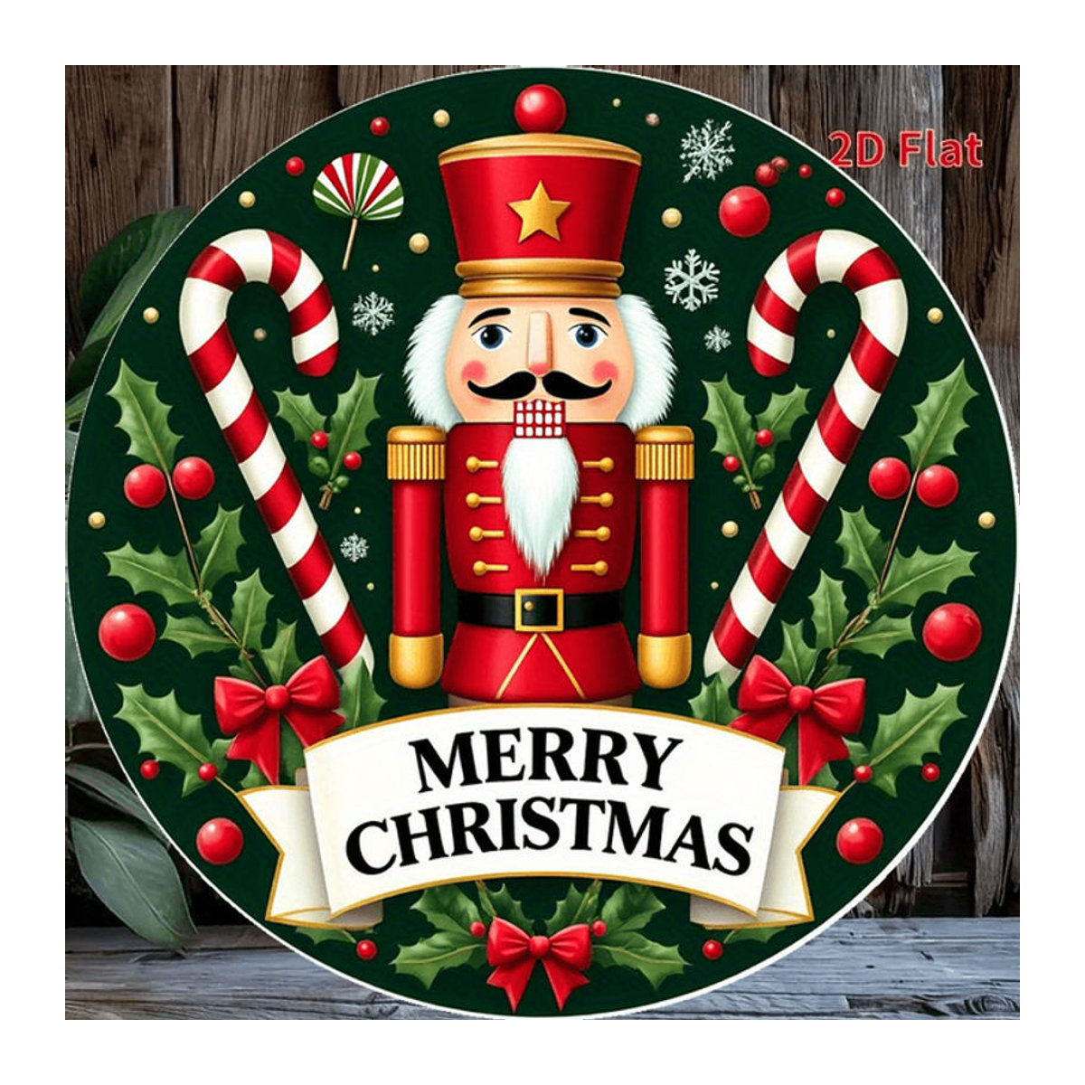 Potdemiel Vintage Weihnachts Wandkunst aus Metall, rundes und rahmenloses Schild in Mehrfarbig, Durchmesser: 52,8 cm - Bild 1