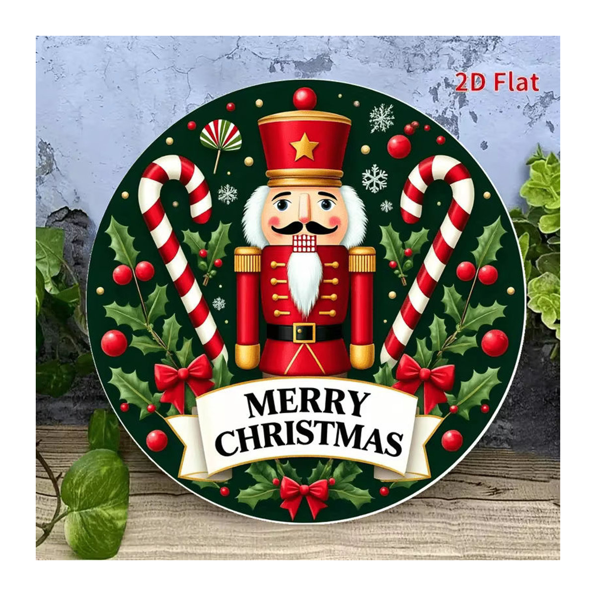 Potdemiel Vintage Weihnachts Wandkunst aus Metall, rundes und rahmenloses Schild in Mehrfarbig, Durchmesser: 52,8 cm - Bild 5